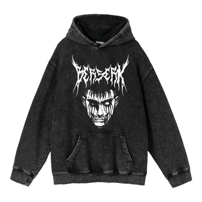 440g Heavyweight Washed Worn Berserk Fury Anime Street Retro Cotton Hoodie Street Trendy Hoodie