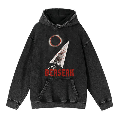 440g Heavyweight Washed Worn Berserk Fury Anime Street Retro Cotton Hoodie Street Trendy Hoodie